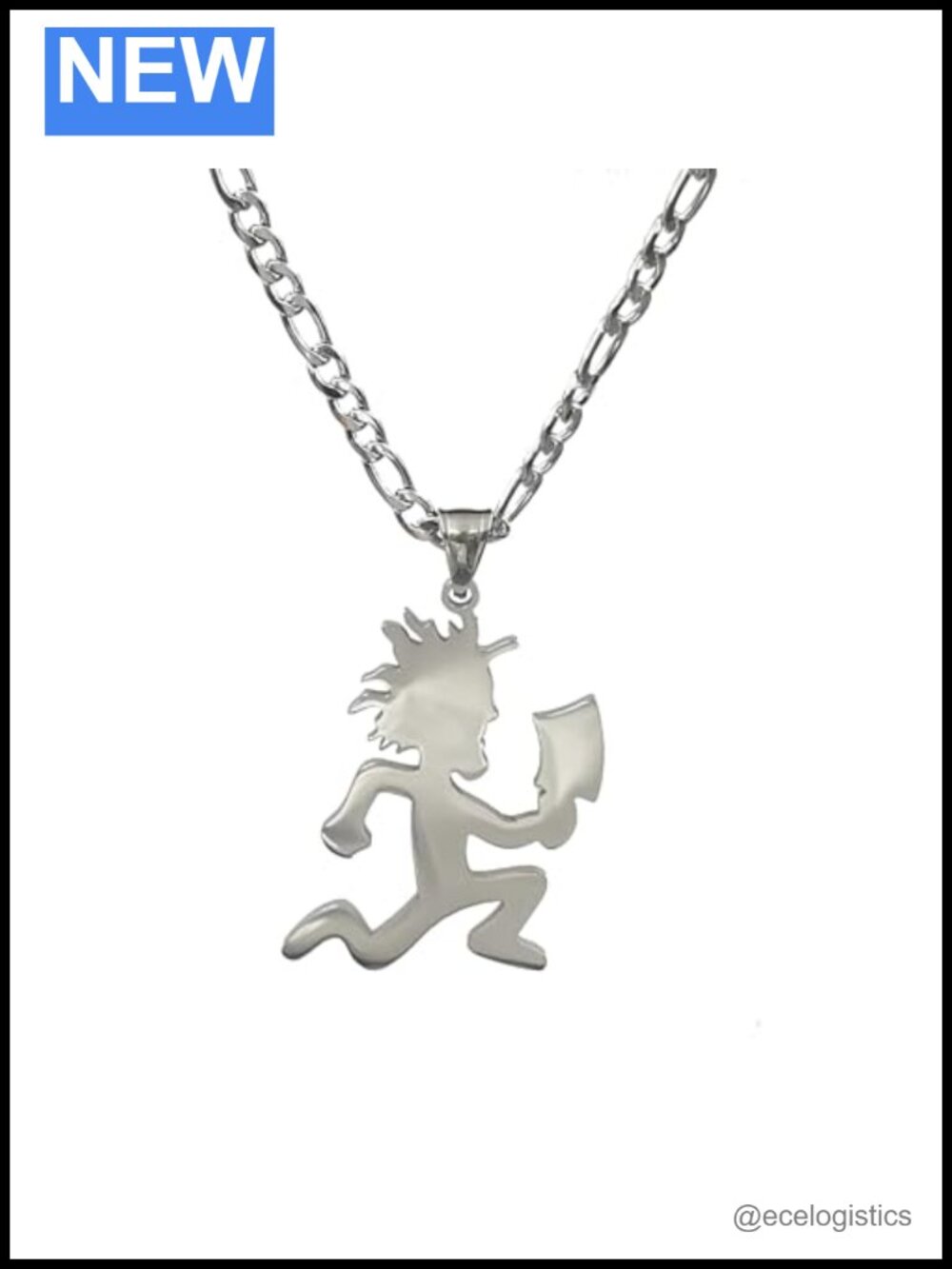 Stainless Steel Hatchetman Pendant Necklace 24" Cuban Chain Juggalo Jewelry